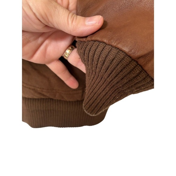 Vintage London Fog Brown Leather Bomber Aviator ZIPPER QUILTED LIN Jacket XL - Picture 8 of 12